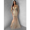 Zlaté třpytivé luxusní plesové nude šaty ROVENSA