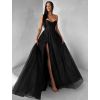 Černé plesové dlouhé třpytivé šaty ZANTHEA s korzetem