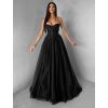 Černé plesové dlouhé třpytivé šaty ZANTHEA s korzetem