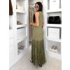 Olivové dlouhé šaty CYLARA s třásněmi