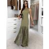 Olivové dlouhé šaty CYLARA s třásněmi