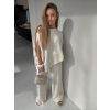 Krémový kalhotový elegantní dlouhý komplet ECRIA