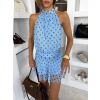 Modré krátké šifonové puntíkované šaty RIMELO s kraťásky