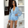 Světle modré krátké šifonové květované šaty LIREA s kraťásky