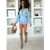 Světle modré krátké šifonové květované šaty LIREA s kraťásky
