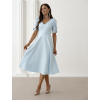 Světle modré elegantní společenské midi šaty ORLAYA