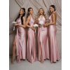 Starorůžové saténové dlouhé společenské šaty CELESTIA pro družičky