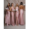 Starorůžové saténové dlouhé společenské šaty CELESTIA pro družičky