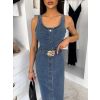 Modré džínové denim midi šaty CAMILLE s páskem