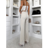 Béžové stylové wide leg široké džíny WIDOL s vysokým pasem