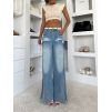Modré wide leg stylové džíny FIRIONA s kapsami