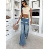 Modré wide leg stylové džíny FIRIONA s kapsami