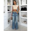 Modré wide leg stylové džíny FIRIONA s kapsami