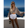 Šedohnědý mušelínový crop boho top OPTIRA s dlouhým rukávem