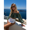 Khaki mušelínový krátký crop top IRONHID s dlouhým rukávem