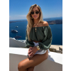 Khaki mušelínový krátký crop top IRONHID s dlouhým rukávem