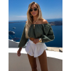 Khaki mušelínový krátký crop top IRONHID s dlouhým rukávem