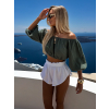 Khaki mušelínový krátký crop top IRONHID s dlouhým rukávem