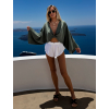 Khaki mušelínový krátký crop top OPTIRA s dlouhým rukávem