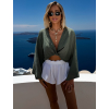 Khaki mušelínový krátký crop top OPTIRA s dlouhým rukávem