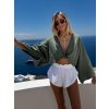 Khaki mušelínový krátký crop top OPTIRA s dlouhým rukávem