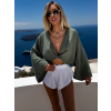 Khaki mušelínový krátký crop top OPTIRA s dlouhým rukávem