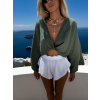 Khaki mušelínový krátký crop top OPTIRA s dlouhým rukávem