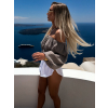 Šedo hnědý mušelínový krátký crop top IRONHID s dlouhým rukávem