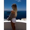 Šedo hnědý mušelínový krátký crop top IRONHID s dlouhým rukávem