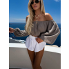 Šedo hnědý mušelínový krátký crop top IRONHID s dlouhým rukávem