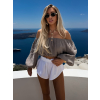 Šedo hnědý mušelínový krátký crop top IRONHID s dlouhým rukávem
