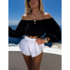 Černý mušelínový krátký crop top IRONHID s dlouhým rukávem