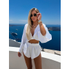 Bílý mušelínový crop krátký top OPTIRA s dlouhým rukávem