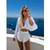 Bílý mušelínový krátký crop top OPTIRA s dlouhým rukávem