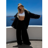 Černý letní kalhotový oversize košilový komplet NOVELAYA