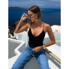 Černý elegantní letní top FLARISA na špagetová ramínka