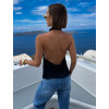 Tmavě modrý saténový elegantní top ELYSANDE