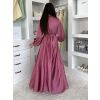 Malinové saténové elegantní šaty WOMAN s dlouhým rukávem