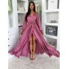 Malinové saténové elegantní šaty WOMAN s dlouhým rukávem