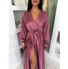 Malinové saténové elegantní šaty WOMAN s dlouhým rukávem