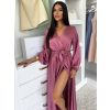 Malinové saténové elegantní šaty WOMAN s dlouhým rukávem