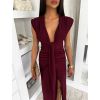 Vínové elegantní dlouhé šaty DULEA s výstřihem