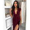 Vínové elegantní dlouhé šaty DULEA s výstřihem