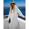 Bílé dlouhé basic oversized  bavlněné maxi košilové šaty FLARETA