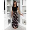Černé květinové letní elegantní kalhoty FOUKALA