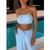 Světle modrý mušelínový letní crop top BALEEN bez ramínek