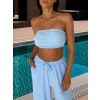 Světle modrý mušelínový letní crop top BALEEN pás přes prsa