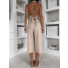 Béžové lněné stylové culottes kalhoty ILUMINA