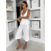 Bílé lněné volné culottes kalhoty ILUMINA