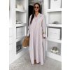 Béžové pruhované dlouhé oversized bavlněné maxi košilové šaty FLARETA